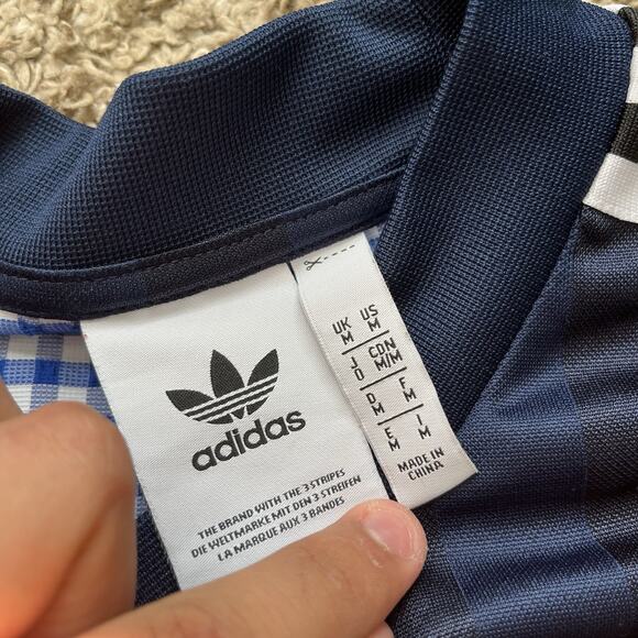 Adidas Originals Men's Polyester Navy Back Checker Print Shirt Size M 3 Striped - Picture 6 of 9